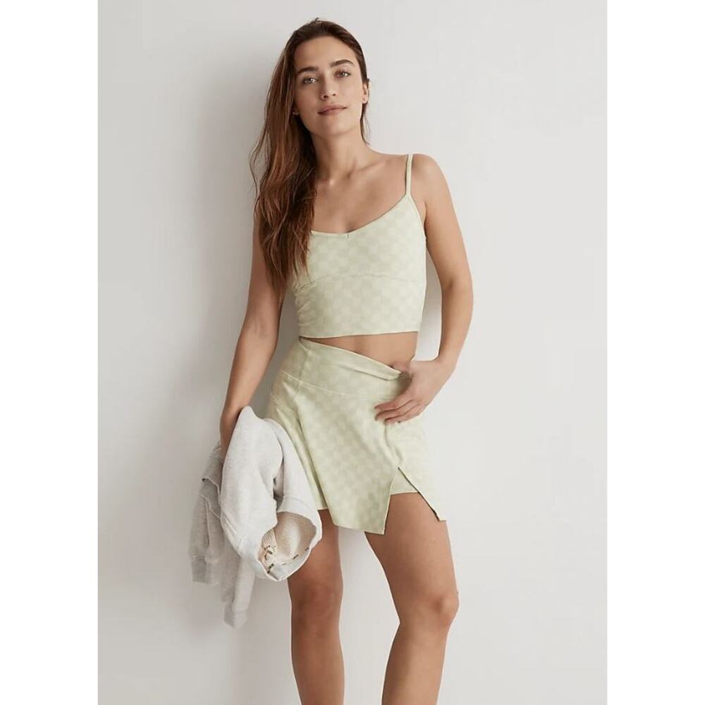 NWT Madewell Flex Longline Bra Checkered Faded Seagrass Women's Size XL